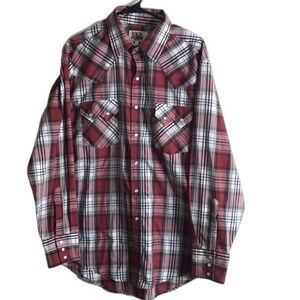 Ely cattleman snap pearl button down plaid long sleeve shirt size large western